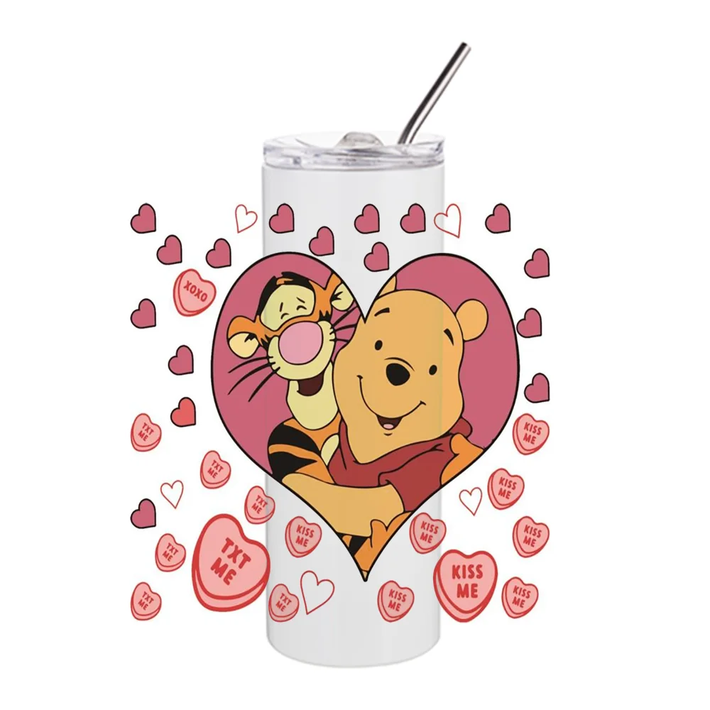 Miniso-Impermeável Transferências Adesivos, desenhos animados 3D, design Urso Pooh, UV DTF Copo Envoltório para Copo de 20oz, Decalque lavável Caneca, DIY