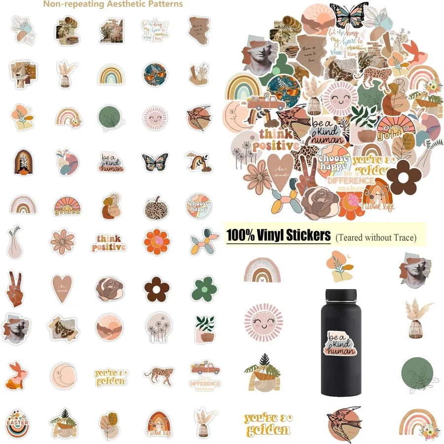 

Vintage Aesthetic Stickers 50 Pcs Vinyl Waterproof Stickers for Water Bottles Laptop Phone Computer Guitar - Perfect for Person
