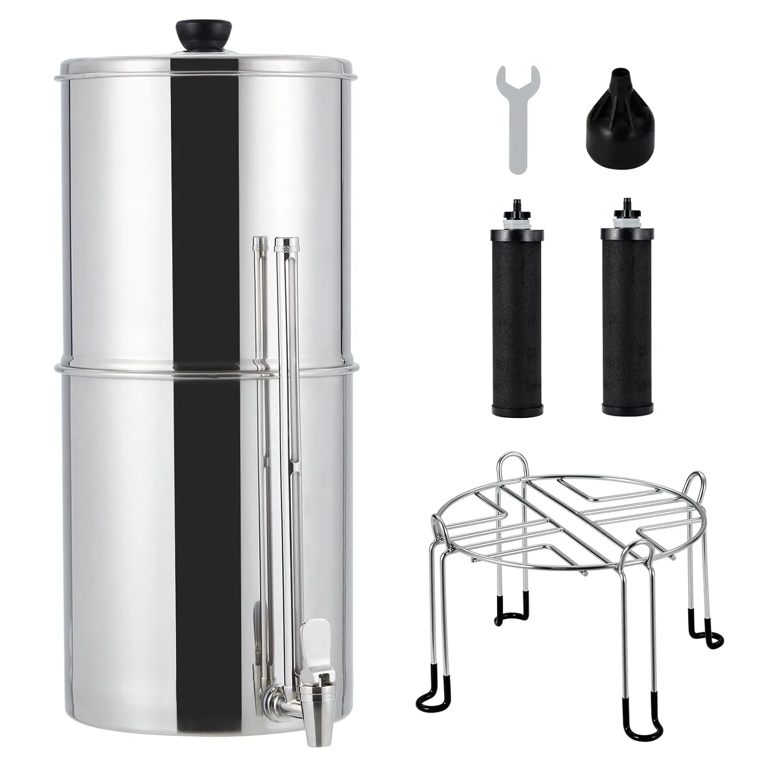 2.25G Camping Gravity-fed Water Filter System With 2 Black Carbon Filters, Stand and Metal Water Level Spigot, Upgraded System