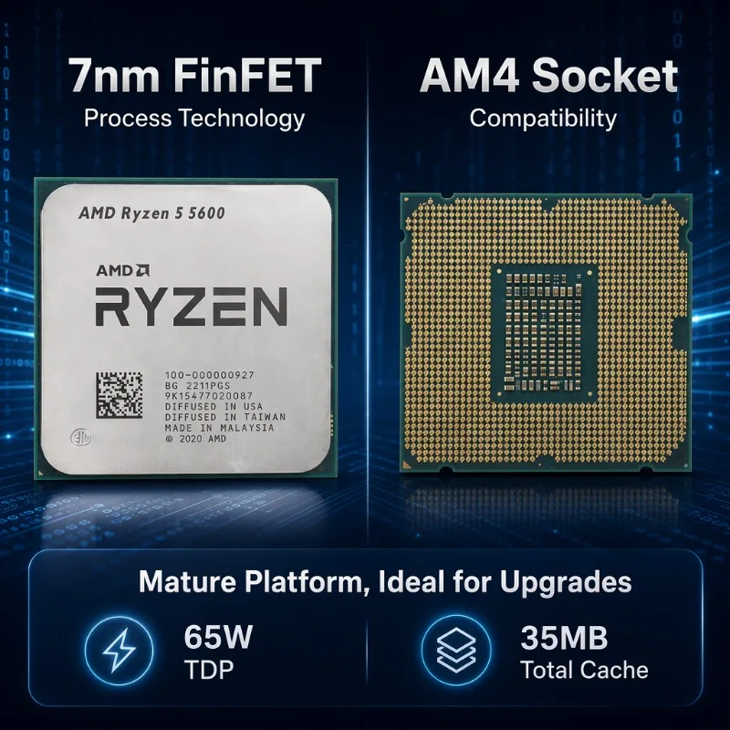 Socket AM4 Desktop CPU Ryzen 5 5600 32MB L3 Cache 6 Core 12 Thread 4.4GHz Max Boost Computer Processor Without Cooler view 4