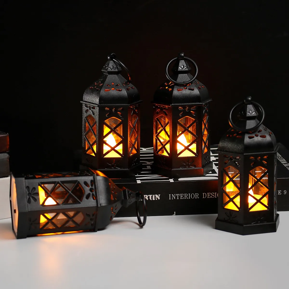 Led Electronic Candle Light Hexagonal Wind Light Portable Handheld Small Lantern Small Night Light Decorative Ornament