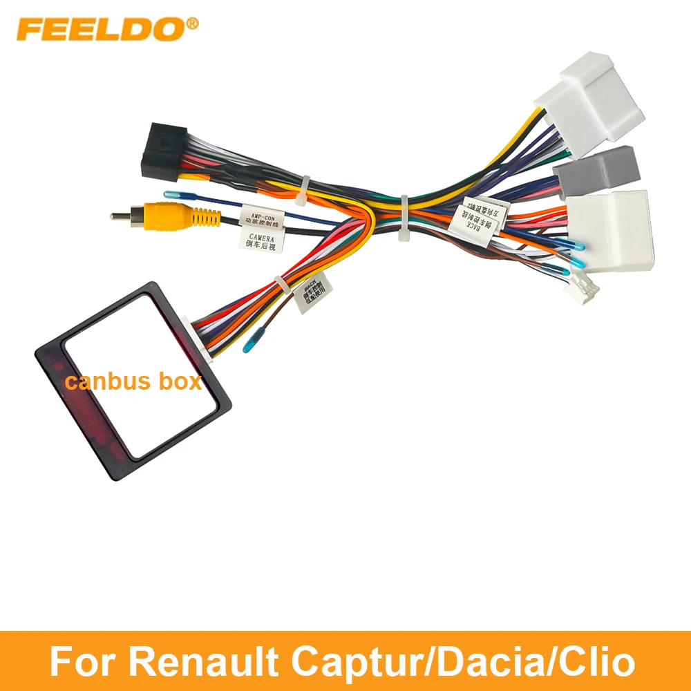 

FEELDO Car Audio DVD Android 16PIN Power Cable Adapter With Canbus Box For Renault Captur Dacia Power Wiring Harness