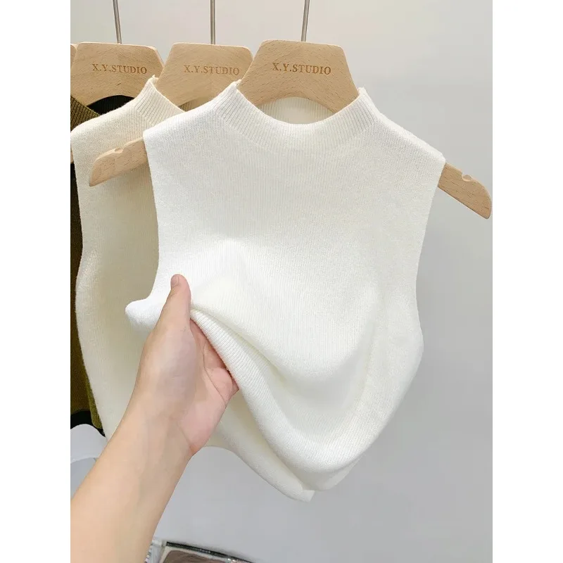 

Women's Knitted Sleeveless Sweater, Slim Fit Tank Top for Spring, Summer, Fall & Autumn, Solid Color Pullover