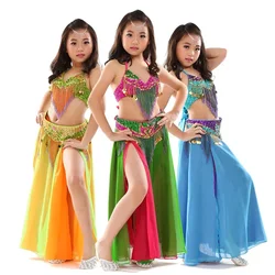 Kids Stage Performance Belly Dancing Clothes 3-piece Set Oriental Outfit Bra, Belt, Skirt Girls Beaded Belly Dance Costume