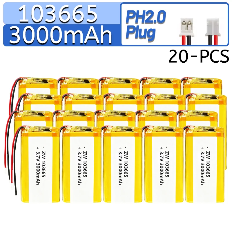 

103665 3.7V 3000mAh Lithium Polymer Battery For Open source console Miyoo Mini Plus Game machine battery+PH2.0 plug XH2.54 plug