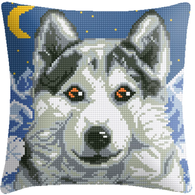 

Cross stitch pillows with Wolf Preprinted Canvas Pattern mat for needlework Canvas for embroidery pillow with your hands 6CT