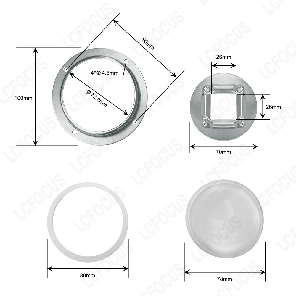 Imagem -04 - Lente de Vidro Óptico de Led de 30 45 60 90 120 Graus 78 mm Mais Refletor Colimador Mais Suporte Fixo Adequado para Chip Led Cob de 20w 30w 50w 100w