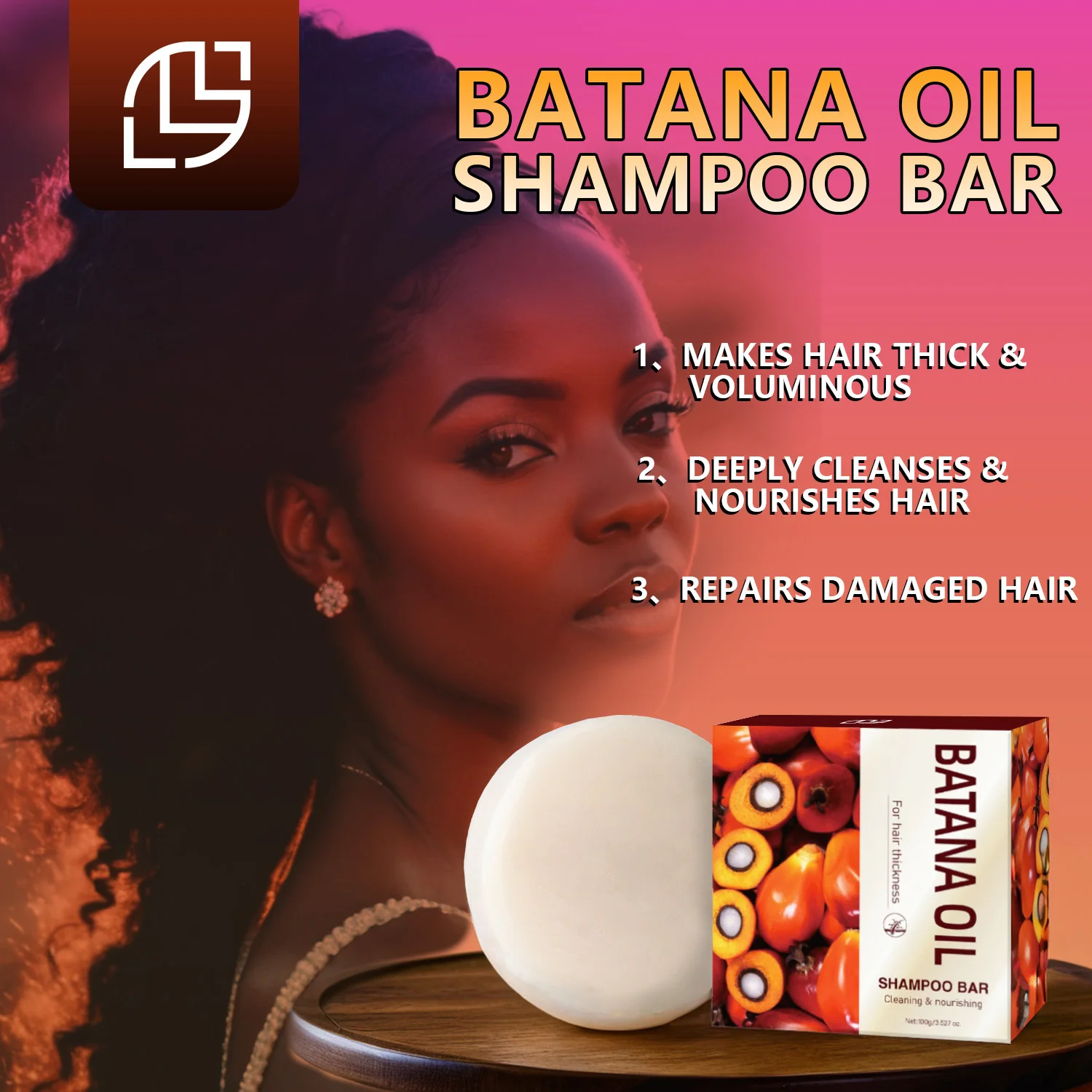 Barre de shampoing à l'huile de Batana, huile biologique pour la croissance des cheveux, huile de Batana pour l'épaisseur des cheveux, barre de Regina nettoyante, hydratante et nourrissante, 100g