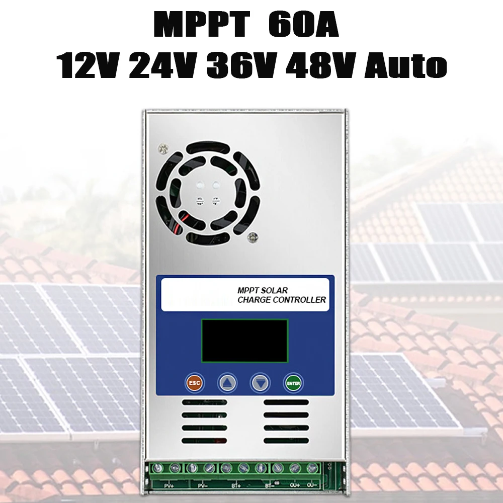 

60A MPPT Charge Controller 12V/24V/36V/48V Auto Solar Charge Controller for Max PV 190VOC Input Lead Acid Lithium Battery