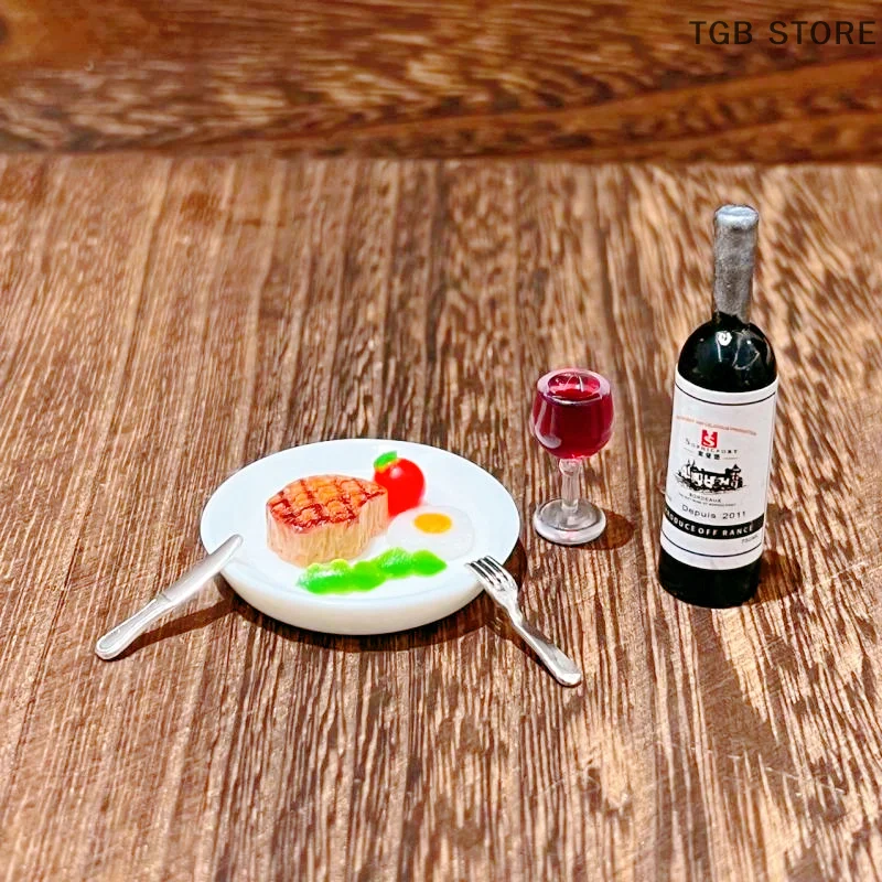 Juego de Mini Kit de filete de vino en miniatura, escala 1:12, modelo de cocina, accesorios de decoración del hogar, 1 Juego
