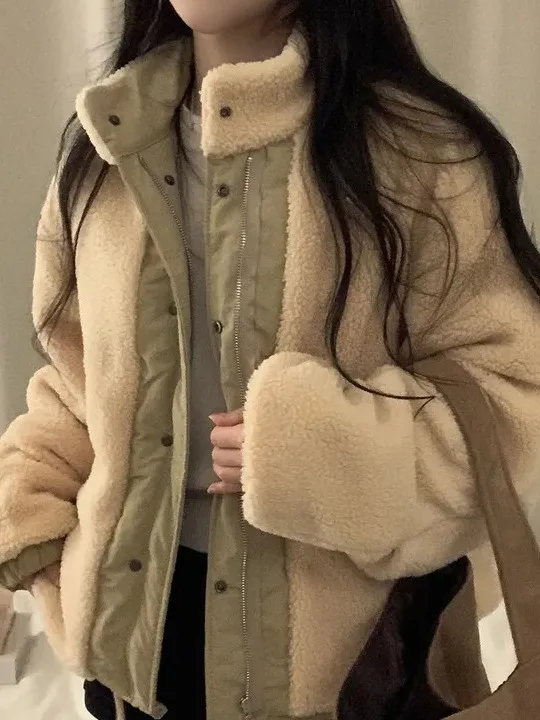 

Корейская утепленная куртка-парка женская с воротником-стойкой, в стиле пэчворк, теплая, модная зимняя верхняя одежда, на пуговицах