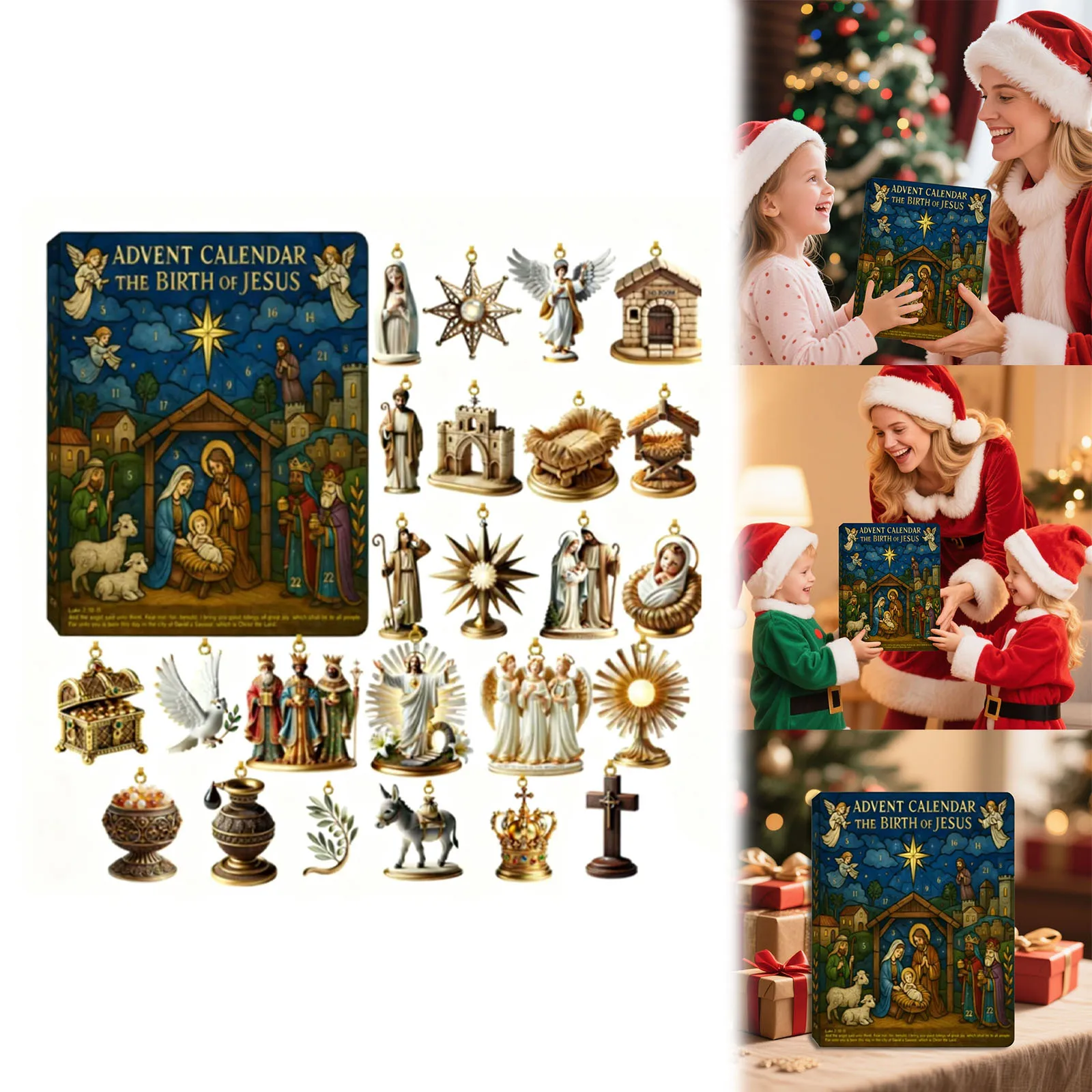 Dados de entrenamiento para niños, calendario navideño 2025 que contiene 24 colgantes acrílicos, adecuados para varias suministros para fiestas, temporizador electrónico