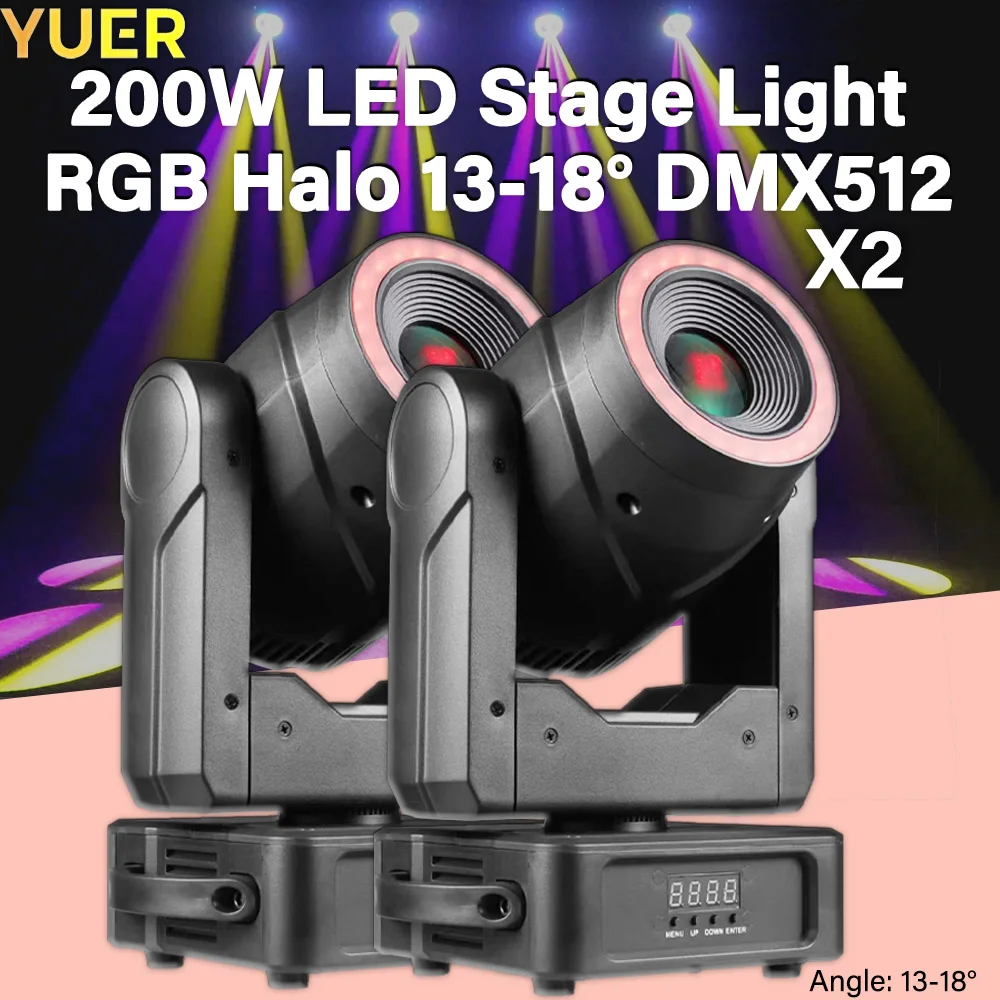 YUER NEW Illuminate Your Events: 2-Pack LED Moving Head Lights | 150W White + 24 RGB LEDs, Ideal for Parties, Clubs, and DJ Sets