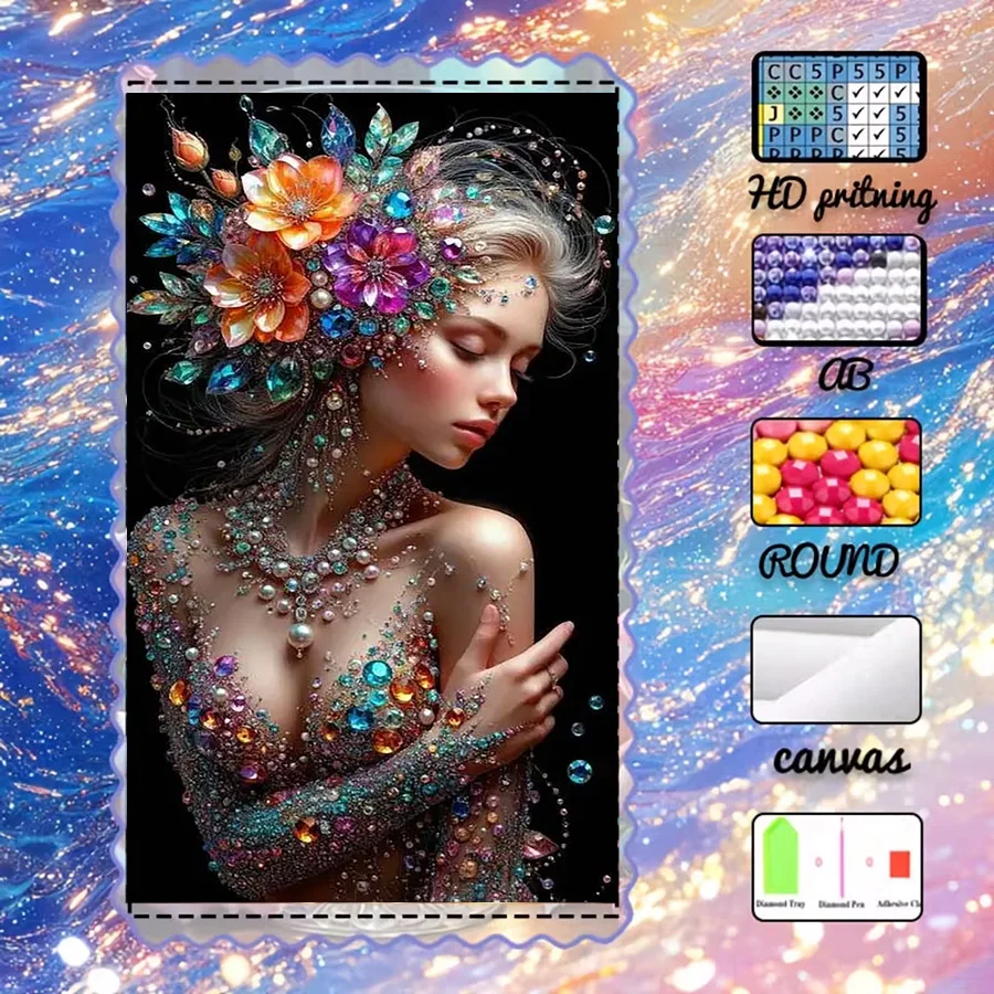 

1 piece - 5D-DIY - Flocking cloth - Special drill - Diamond painting set - Flowers, gemstones - Mosaic - Diamond art