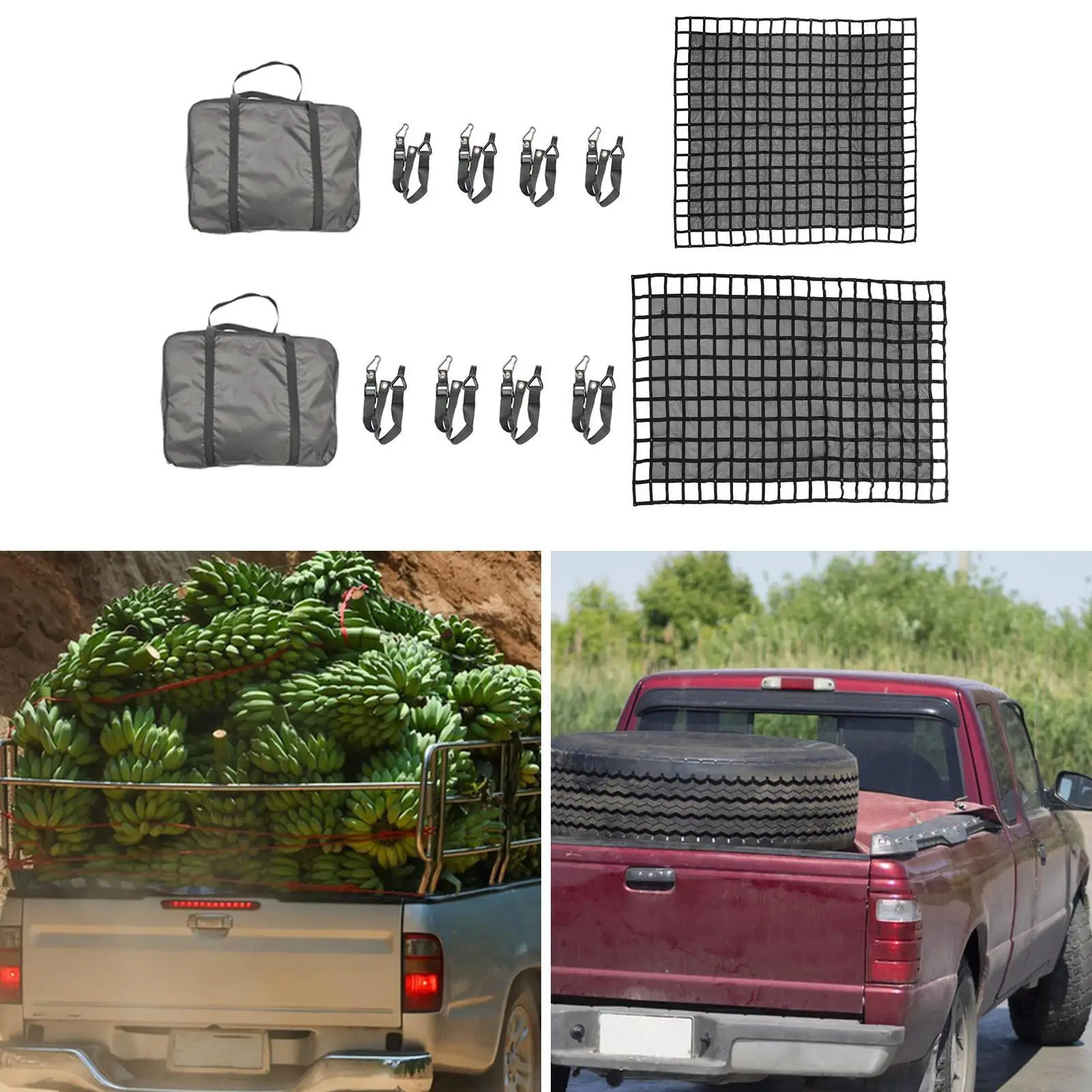 

Generic Cargo Net Professional Compatible with Storage Bag 4 Hook Ropes Black Simple Installation Accessories for SUV ATV