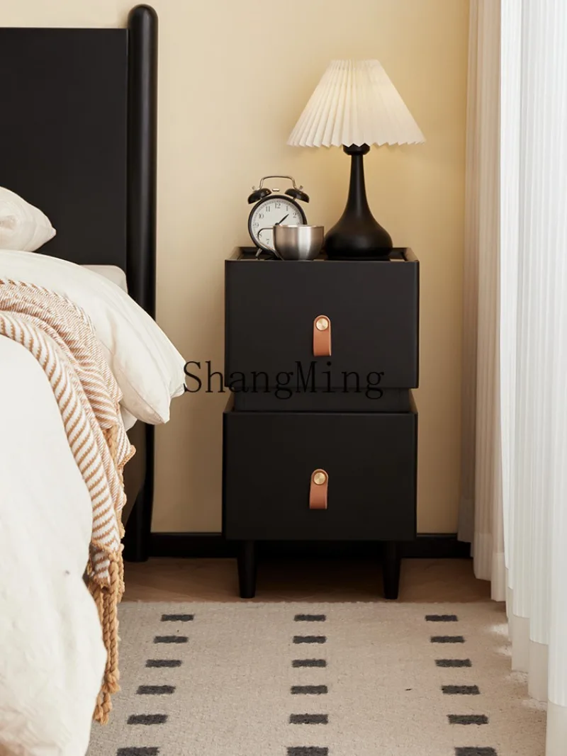 

CL senior bedroom solid wood bedside table simple modern black household narrow bedside shelf