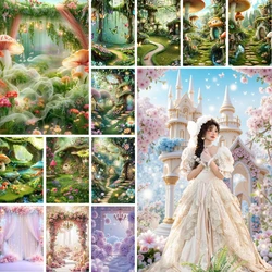 MOON.QG Fairy Green Forest Curtain Landscape Backdrop Photography Girl Birthday Wedding Background Photo Wall  Party Supplies