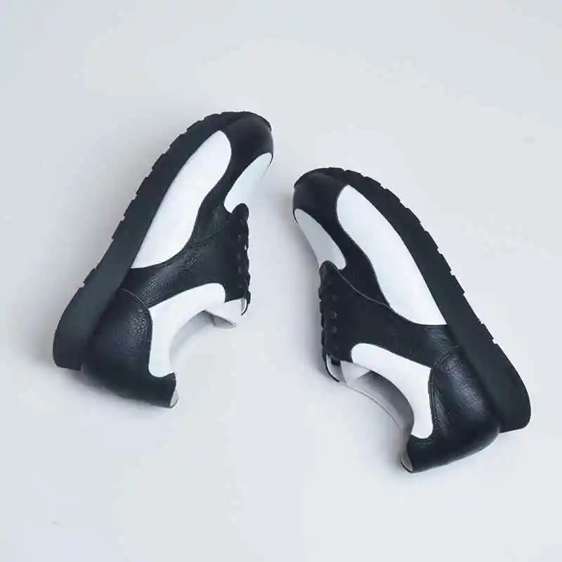 

Мужские модные спортивные кроссовки из натуральной кожи, черно-белые легкие легкие туфли в тон, противоскользящие туфли в европейском стиле в стиле хип-хоп OA022