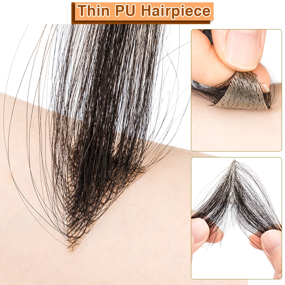 TESS 6inch Men Toupee Hairline Front Human Hair Natural Hair Male PU Hairpiece 2pcs Hair Patch For Hair Loss Invisible Extension