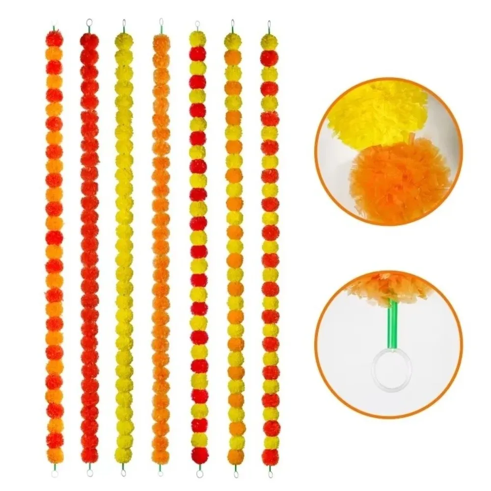 DIY القطيفة جارلاند ​ ​   خيوط طويلة للمناسبات الاصطناعية ديكور أكاليل زهرة القطيفة Pooja Diwali Fiesta قابلة لإعادة الاستخدام