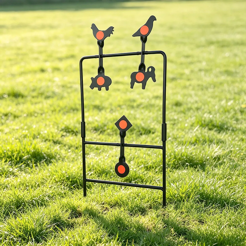 Six Target Animals Shoot Metal Target, The Target Rotates 360 Degrees Automatically and Resets Itself, Ground Target Frame