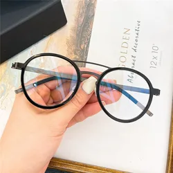 Denmark Brand Glasses Frame 9739 Men Women Retro Round Screwless Ultralight Titanium Optical Prescription Eyeglasses Double-beam