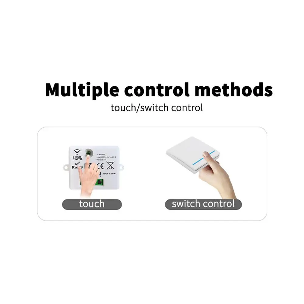 Wireless Light Switch RF 433MHz Wireless Remote Control Panel Mini Relay Receiver Module 220V 10A for Light Lamp Smart Home
