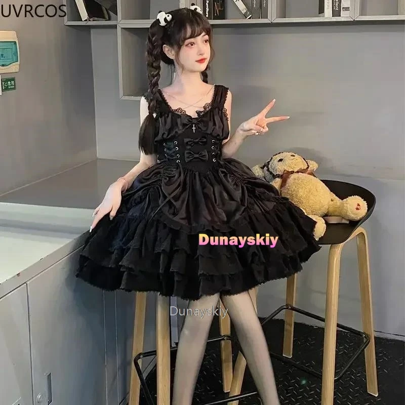 Japanese Victorian Gothic Lolita Dress Women Punk Style Sweet Lace Bow Eveing Party Dresses Harajuku Y2k Cosplay Princess Dress