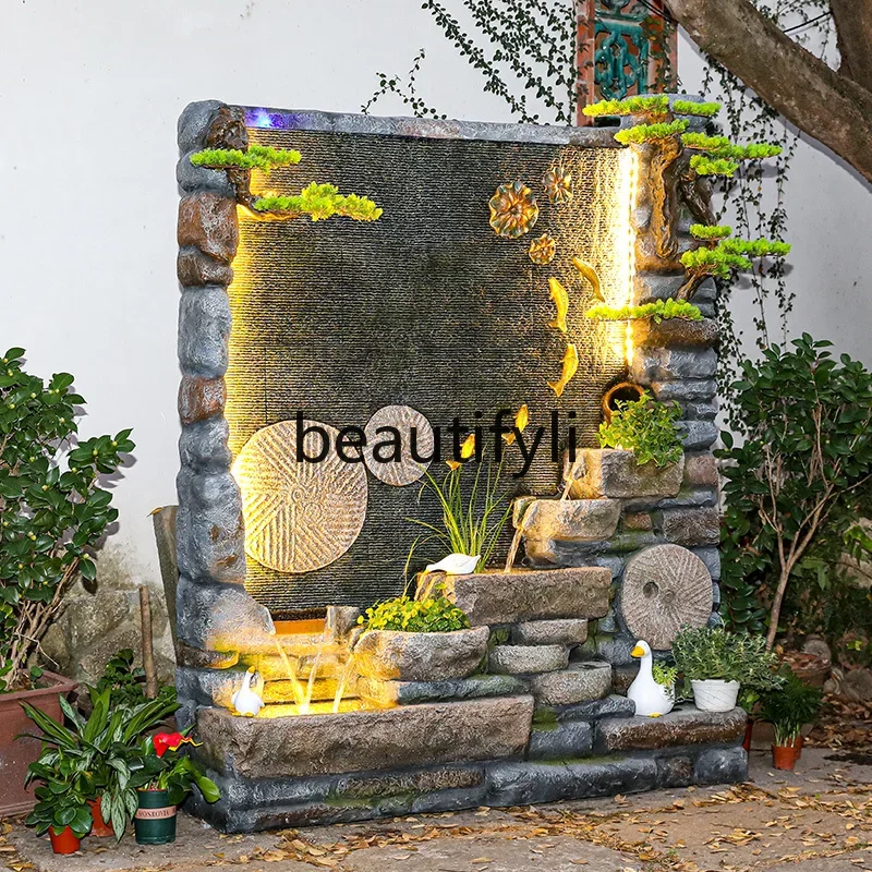 

Floor-to-ceiling rockery flowing water fountain water curtain wall balcony,courtyard fish pond ornament decorative water feature