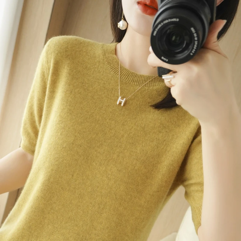 Spring Autumn Fashion New Cashmere Sweater Women Knitted Short Sleeve Pullover Women Sweter O-Neck Korean Version Loose Tops