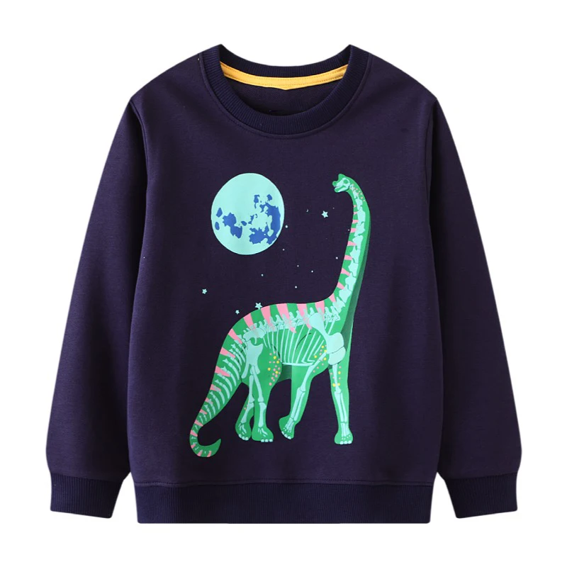 Little maven Glow In The Dark Boys Sweatshirt Luminous Boys Moon And Dinosaur Cotton Children Clothing for Autumn Kids Clothes