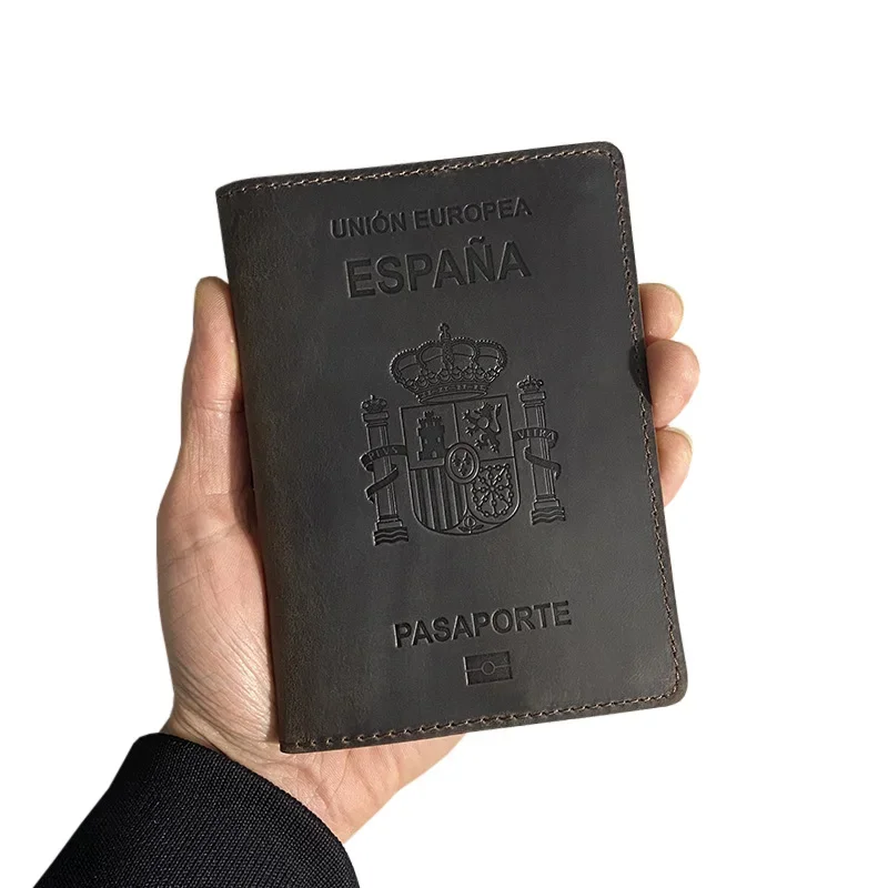 Travel Document Spain Passport Cover Crazy Horse Funda Pasaporte Business Unisex Durable Spanish