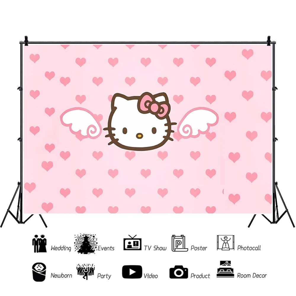 Hello Kitty Photo Backdrop Background For Photography Melody Baby Shower Birthday Decoration Party Props Kid's Party Supplies