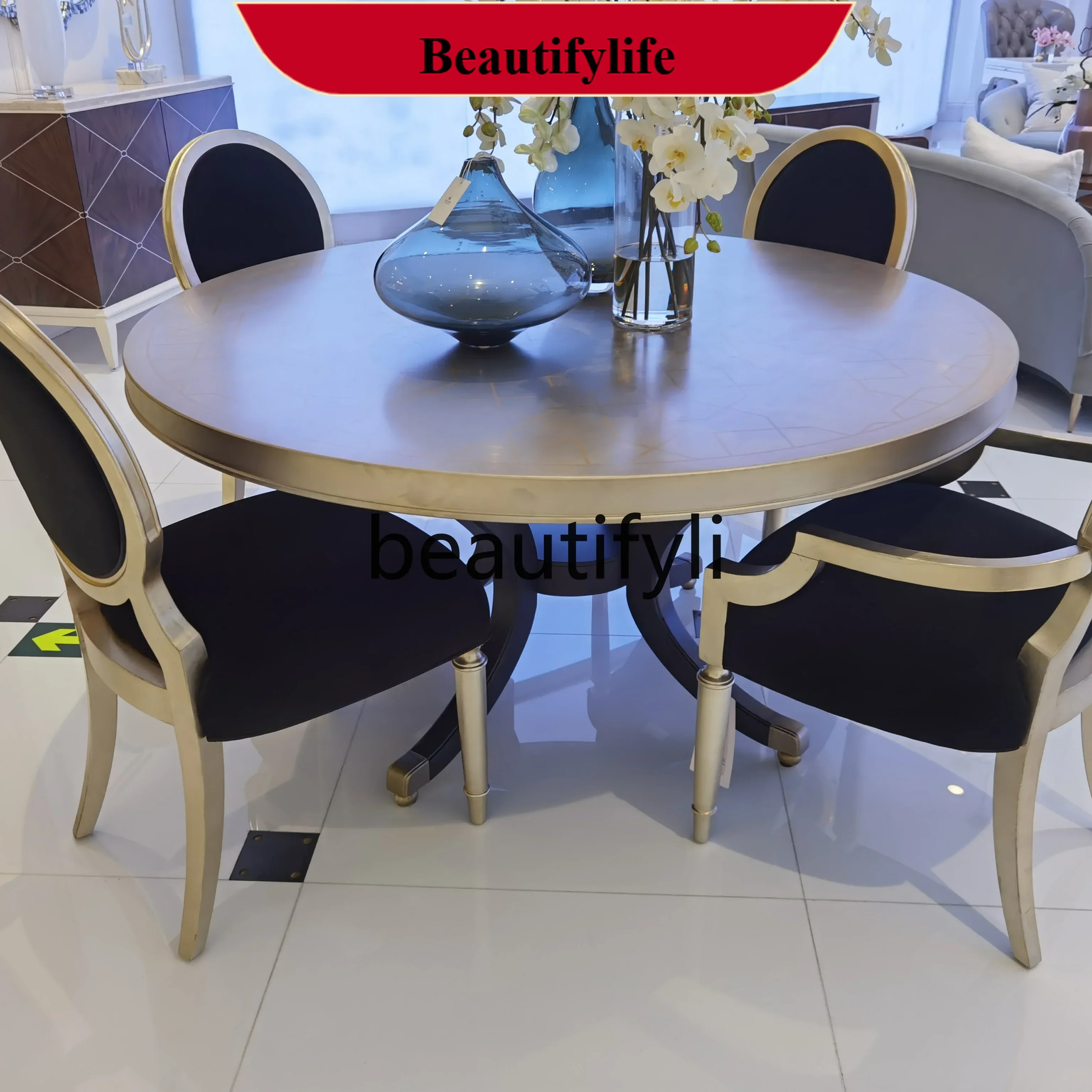z183  Retro round dining table high-end furniture antique white custom restaurant large disc table