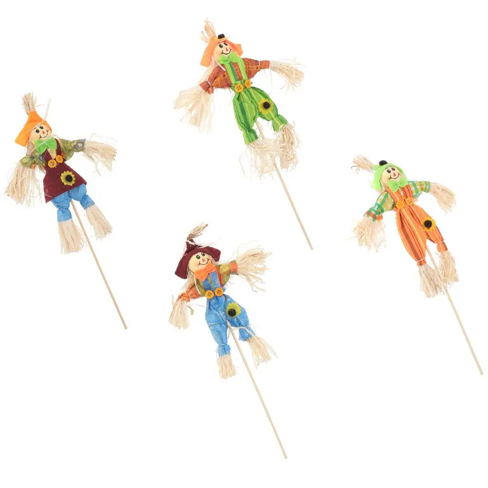 

4 Pcs Scarecrow Halloween Decorations Decorative Scarecrows Creative Ornaments Indoor Party Garden Wooden