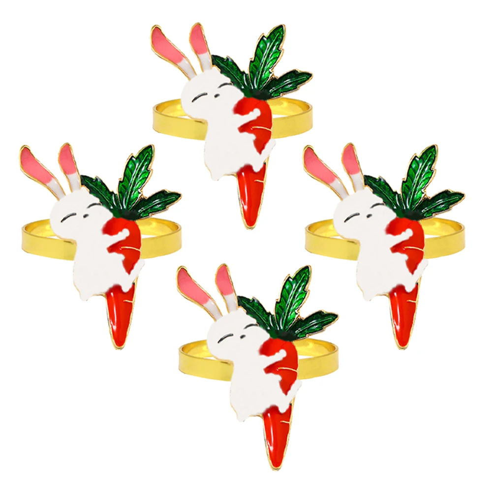 

4 Pcs Napkin Rings Easter Table Decor Rabbit Carrot Dining Serviette Holders Clasp Metal Festive Iron Napkins Ornament