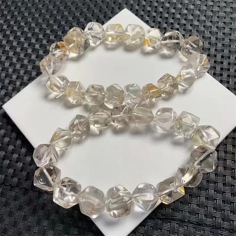 Natural Clear Quartz Facet Bracelet Gemstone Round Bead Crystal Healing Gemstone Bracelet Jewelry Gift 1PCS