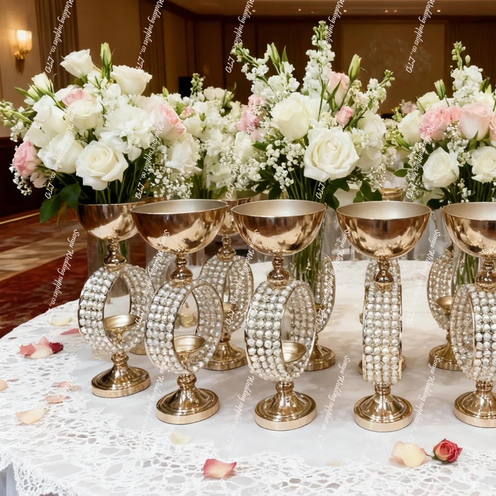

10 шт.) 58-90 см) Золотая жемчужная ваза для цветов, центральная часть свадебного стола, элегантный декор для приема, шикарный металлический пьедестал, подставки для цветов, стол