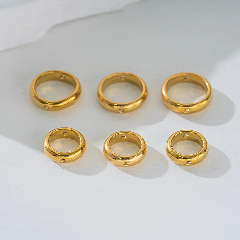 10 pz 18 K Oro In Acciaio Inox 6/8/10mm Rotondo A Due Fori Cornice Perline Connettore Per DIIY Bracciale Orecchini Pendenti creazione di gioielli