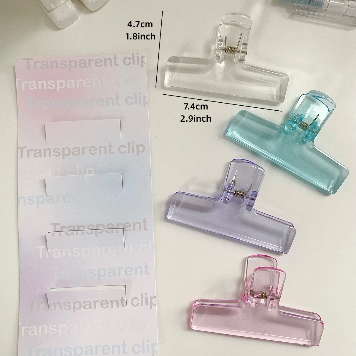 4pcs Transparent Clips Set Acrylic Material Jelly Color Style Holder Clamp for Document Office School Household A7454