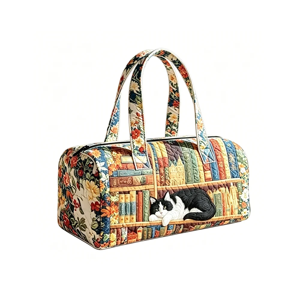 Vintage Books Floral Quilted Bag Bohemian Weekender Artistic Halloween Cute Pet Lover Travel Tote for Women Overnight Bag