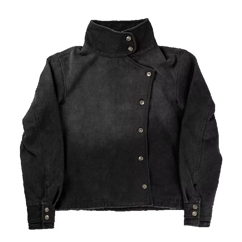 Y2k Fencing Jacket Vintage Wash Gradient Irregular Buttons Unisex Jacket Gothic Harajuku Streetwear Canvas Cotton Casual Jacket