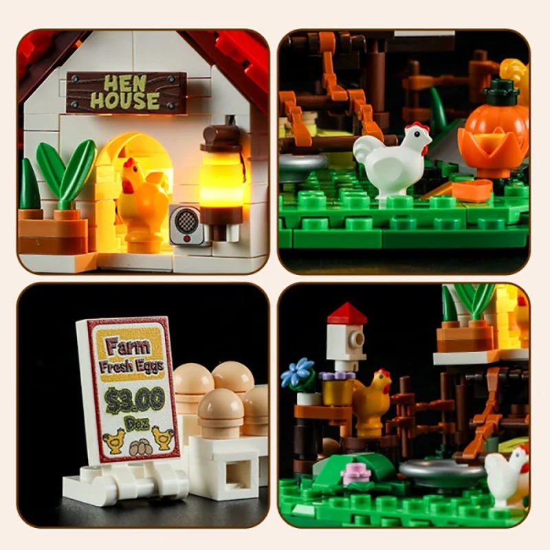 Mini chicken coop House with figures Buildings Sets, City LED Model MOC Modular Buildings Blocks Gift for Adults Kids 323 PCS