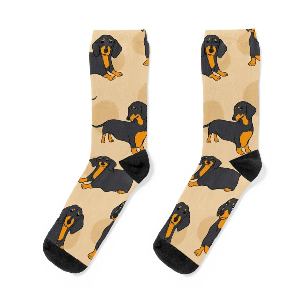 Blue Tan Smooth Dachshund Pattern Sticker Pack Socks funny sock New year's anti-slip halloween Mens Socks Women's