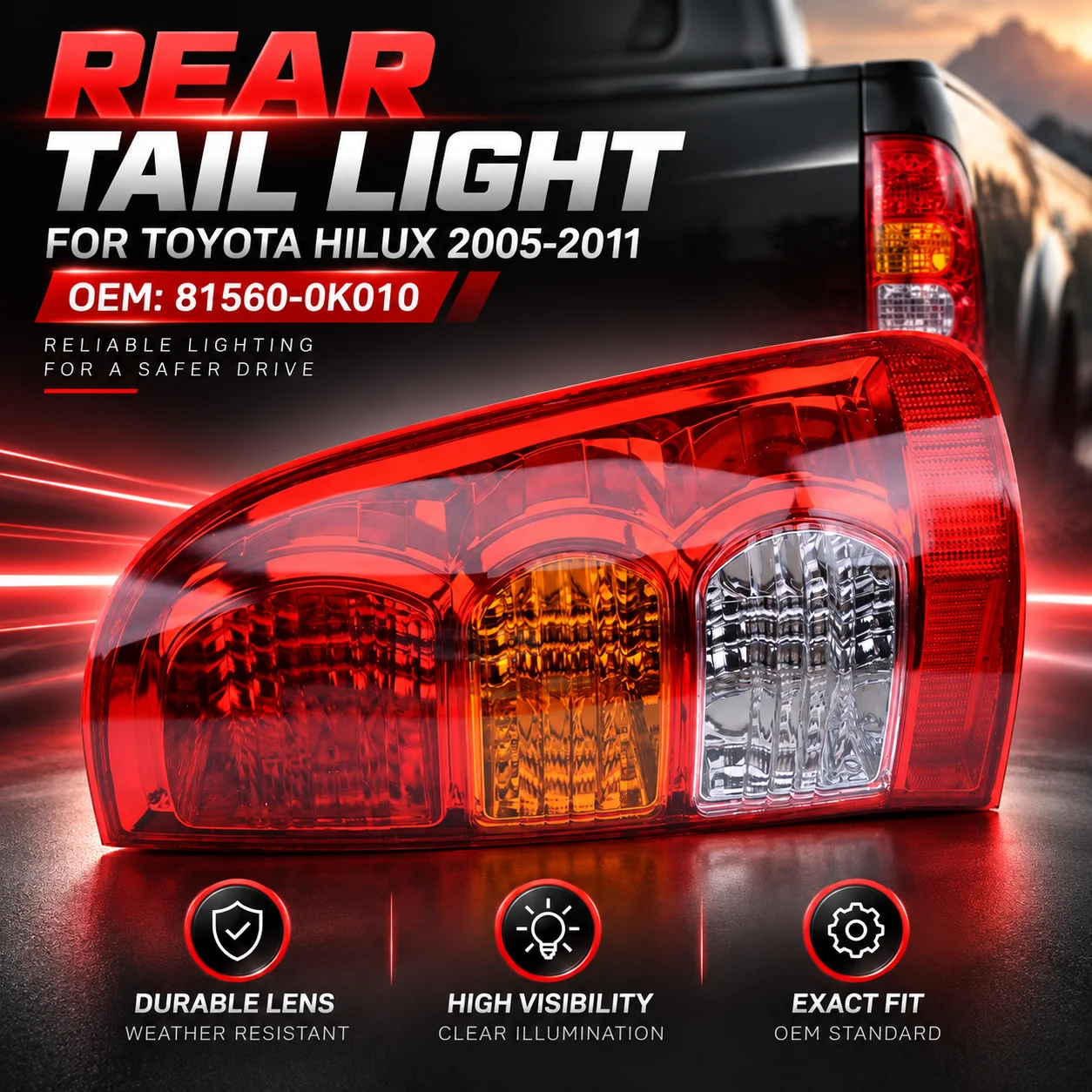 For Toyota Hilux 2005 2006 2007 2008 2009 2010 2011 Tail Light Rear Lamp Assembly Car Replacement Taillight