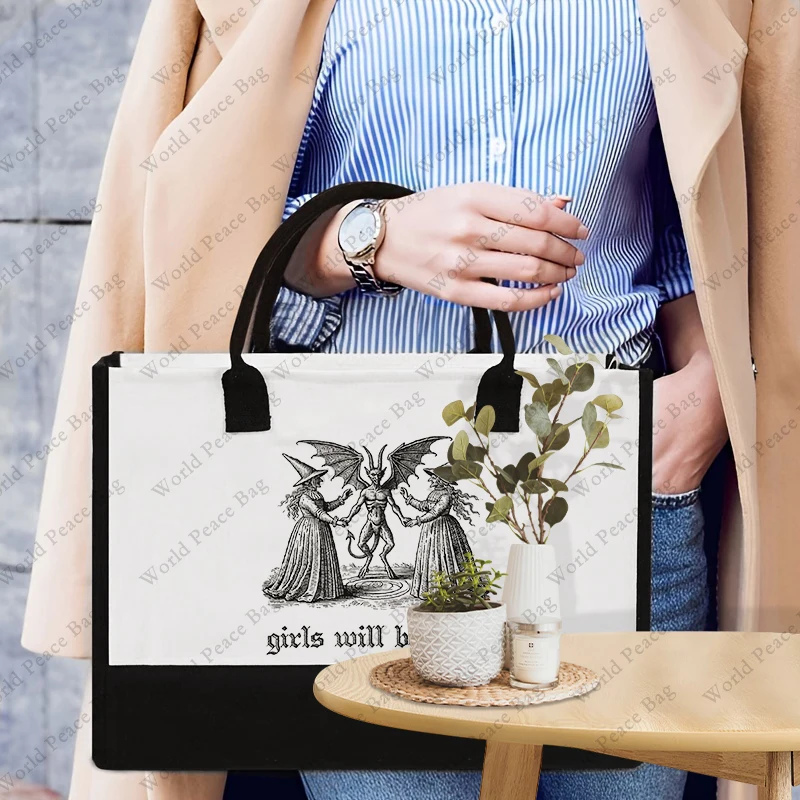 

1 шт., большая индивидуальная холщовая пляжная сумка с принтом ведьмы для девочек