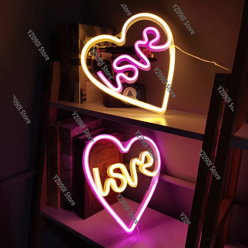 LED Love Neon Sign Wall Hanging Lamp Romantic Ambient Light for Bedroom Bar Valentine's Day Decor