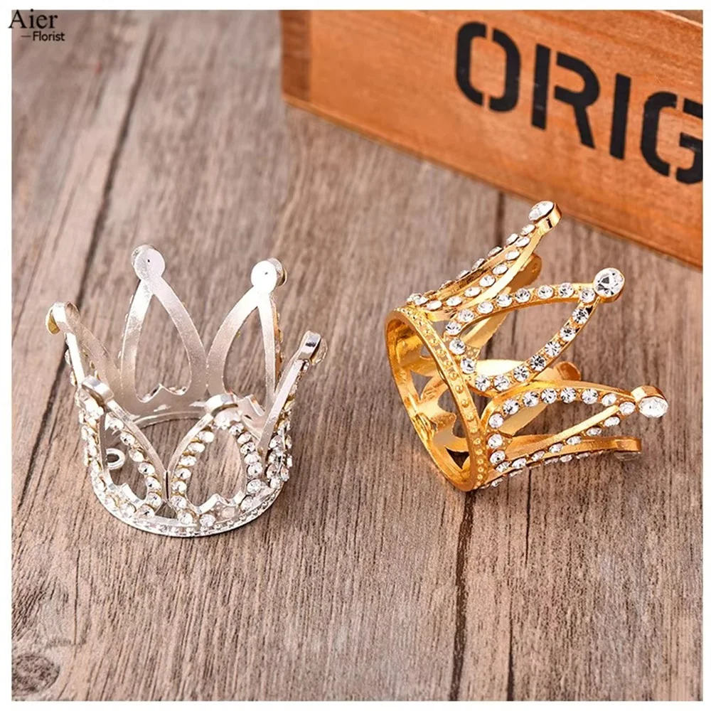 Crown Cake Decorative Ornaments Mini Style With Pearl Round Crown Children Princess Headdress Highlight Small Crown