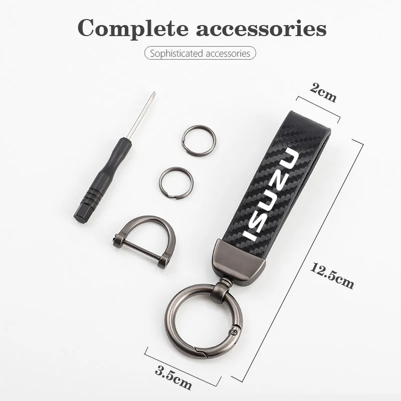 Leather Keyrings Carbon Fiber Car Keychain Accessories For Isuzu Dmax Mux Trooper ELF NQR 75 Forward Rodeo KB Bighorn Axiom