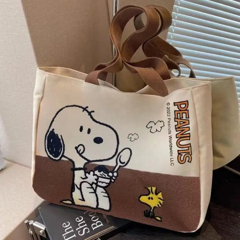 Kawaii Snoopy Large-Capacity Tote Canvas Bag Anime Cartoon Go To Work Go Out Commuting Bags Female Versatile Shoulder Bags